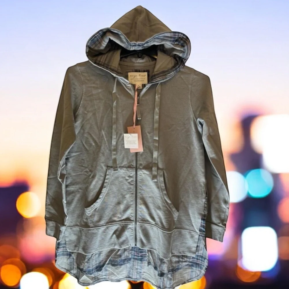 Evy's Tree The Bryony Gray Plaid Hooded Zip‎ Up Jacket